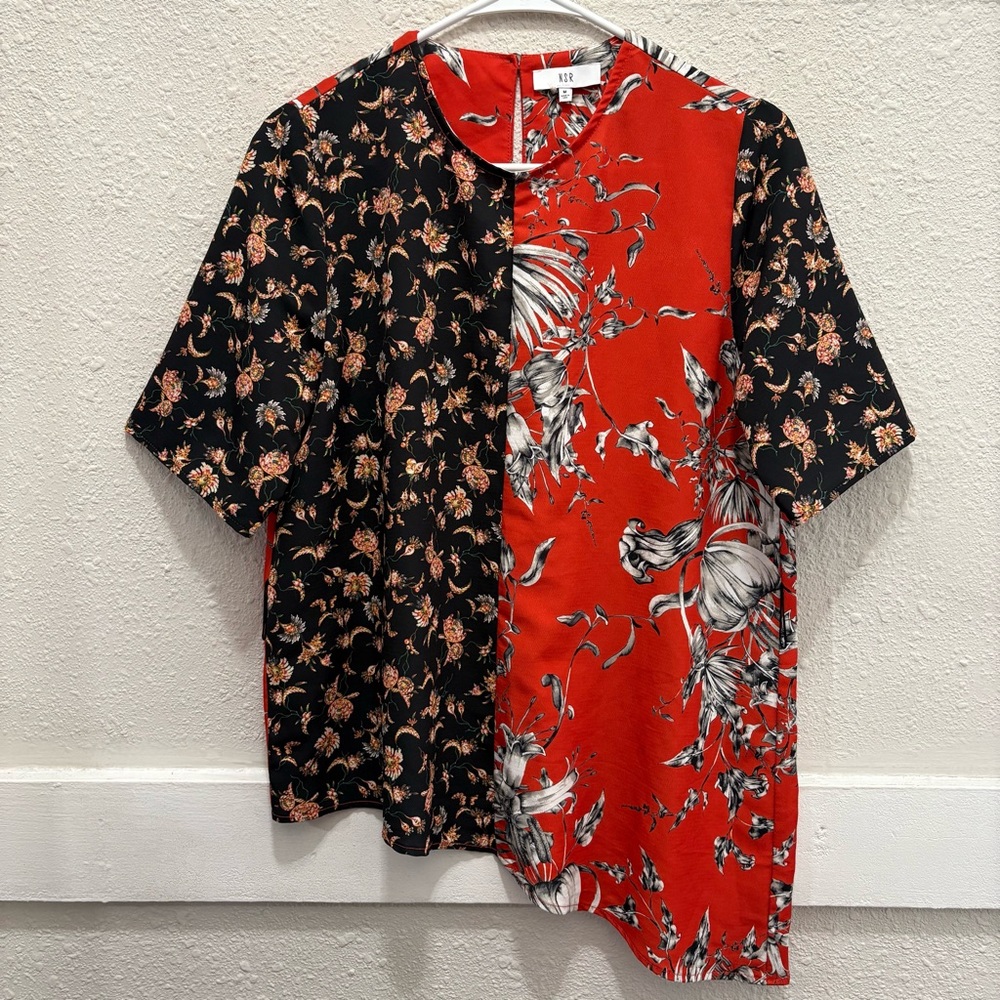 NSR Women's Patchwork Asymmetrical Top (Missing Belt) M